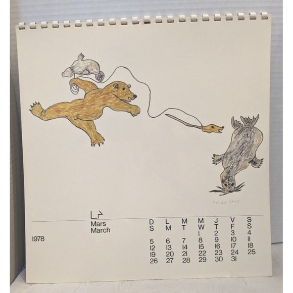 1978 Eskimo Drawings Calendar Inuit Artists Canada Quebec Arctic Wildlife Vtg - Picture 10 of 16